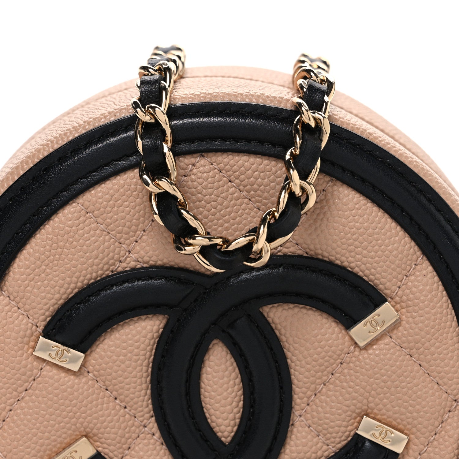 Chanel Caviar Quilted Round Filigree Crossbody Beige Black 8 of 10
