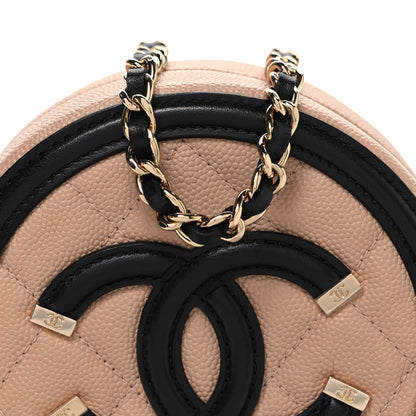 Chanel Caviar Quilted Round Filigree Crossbody Beige Black 8 of 10