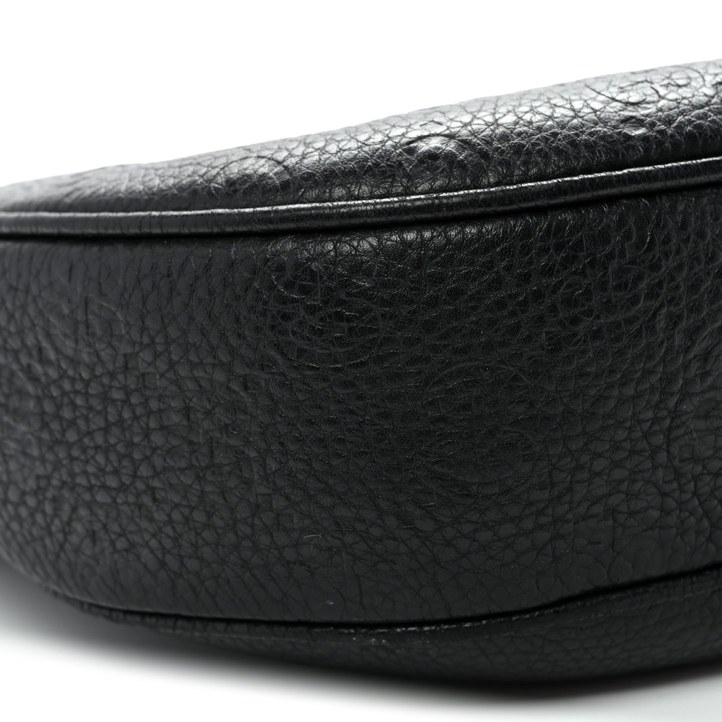 GG Grainy Calfskin Emblem Large Half Moon Shoulder Bag Black