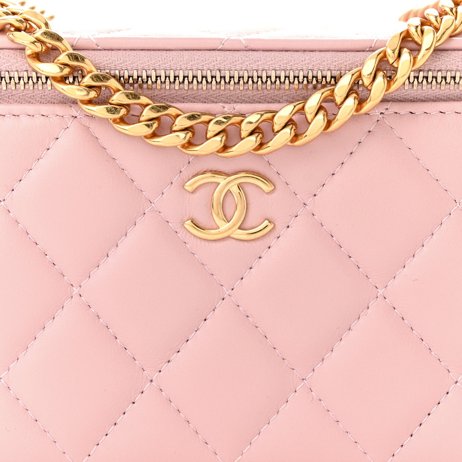 Chanel Lambskin Resin Quilted Vanity Case With Chain Light Pink 8 of 11