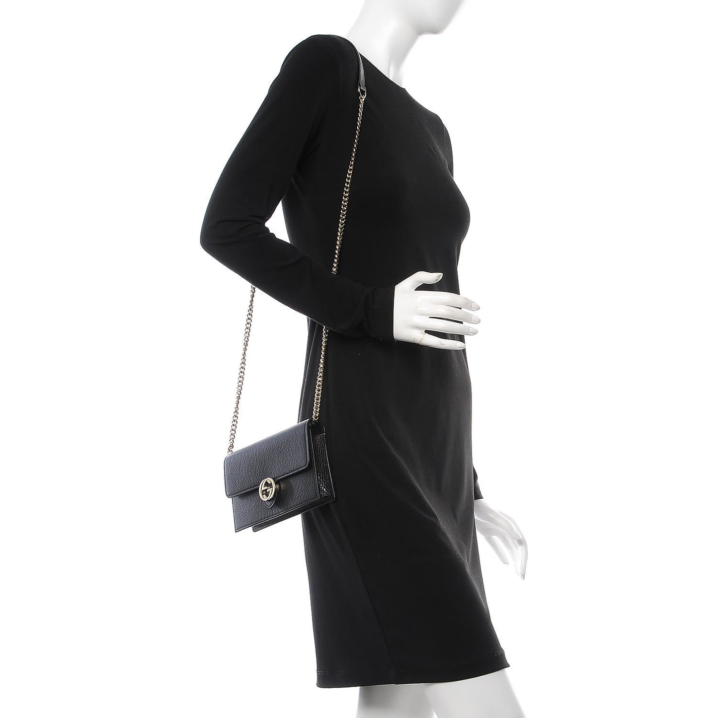 Dollar Calfskin Interlocking G Chain Wallet Black