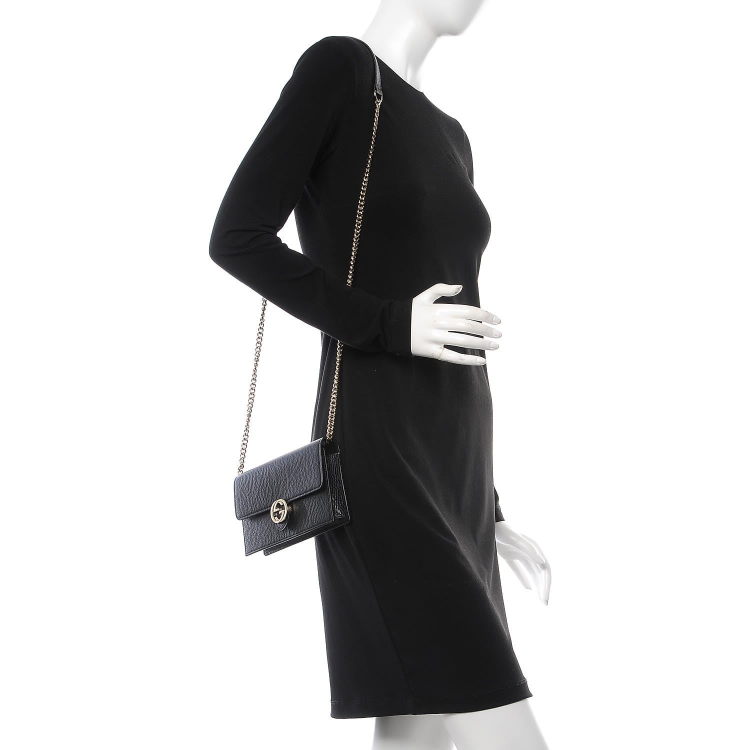 Gucci Dollar Calfskin Interlocking G Chain Wallet Black 2 of 8