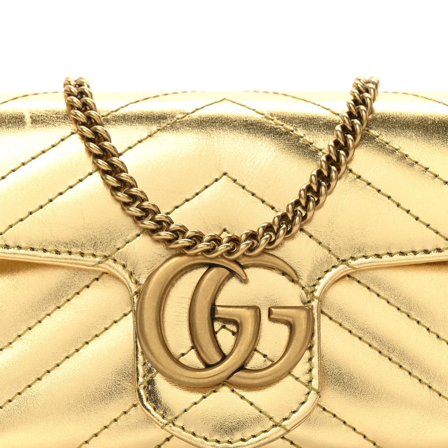 Gucci Metallic Calfskin Matelasse Super Mini GG Marmont Shoulder Bag Gold 8 of 10