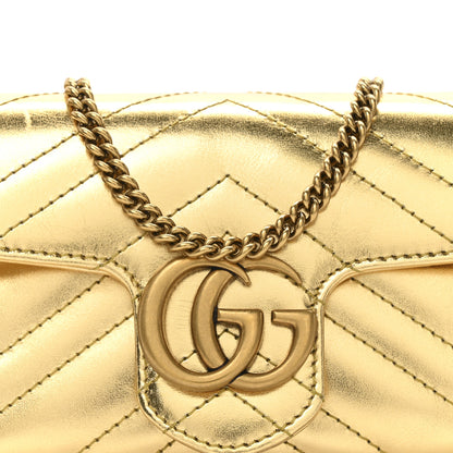 Gucci Metallic Calfskin Matelasse Super Mini GG Marmont Shoulder Bag Gold 8 of 10