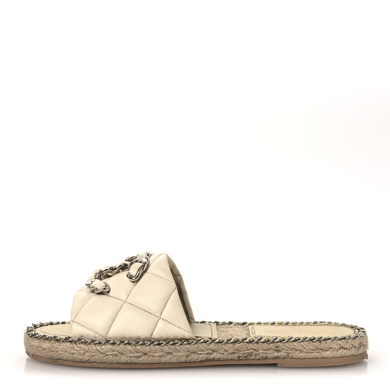 Chanel Lambskin Quilted CC Chain Espadrille Mules 38 White 1 of 14