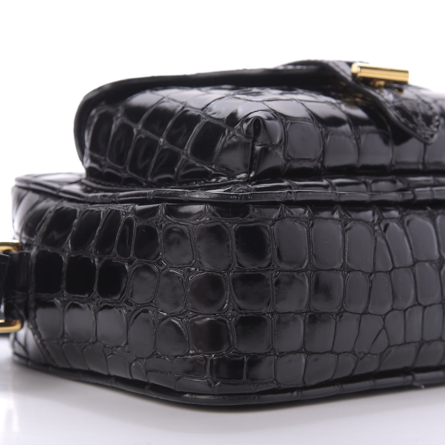 Crocodile Embossed Calfskin T Twist Camera Bag Black