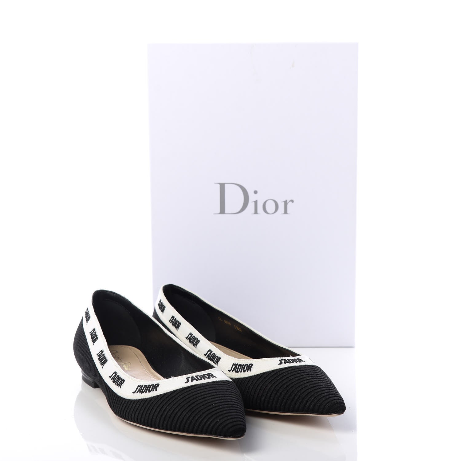 Christian Dior Fabric Ribbon Embroidered J'Adior Ballet Flats 38.5 Black 11 of 11