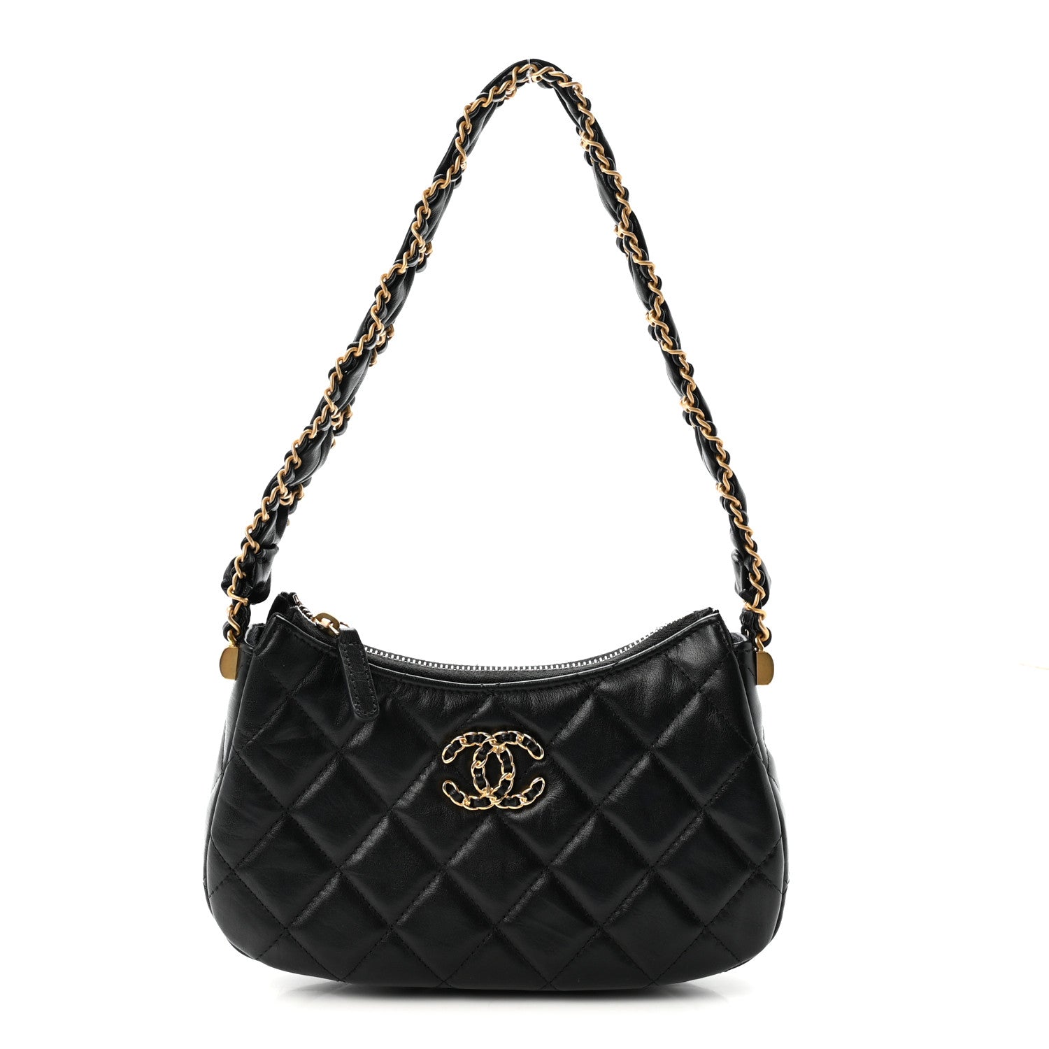 Chanel Crumpled Calfskin Quilted Braided CC Small Hobo Black 1 of 10