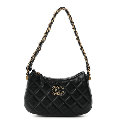 Chanel Crumpled Calfskin Quilted Braided CC Small Hobo Black 1 of 10