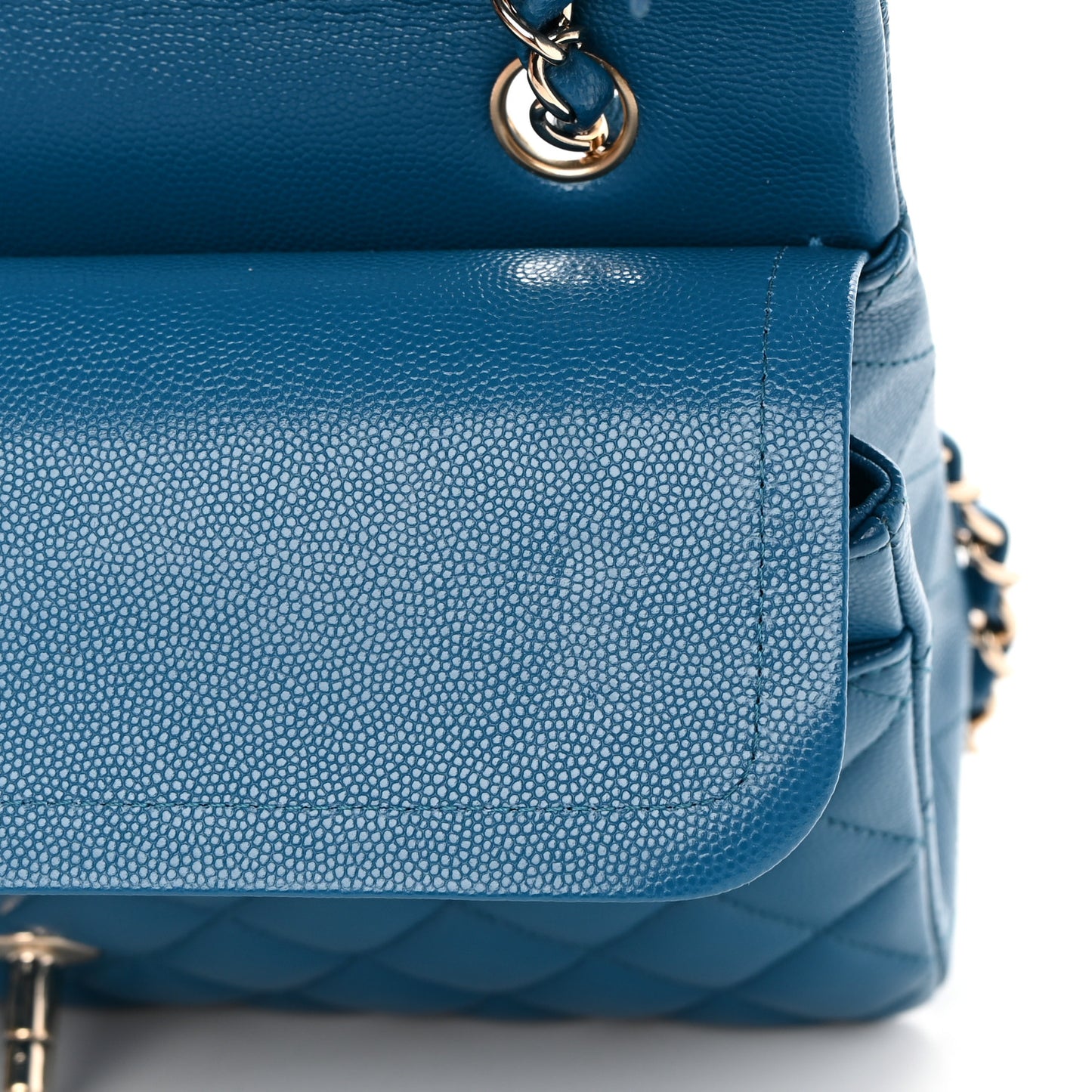 Caviar Quilted Medium Double Flap Dark Turquoise
