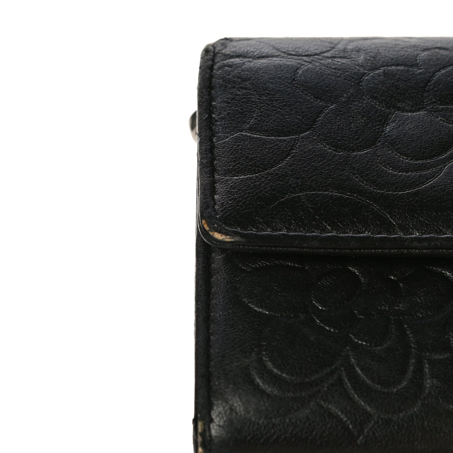 Lambskin Camellia Embossed Wallet on Chain WOC Black