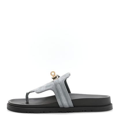 Hermes Suede Goatskin Womens Empire Sandals 38 Bleu Tonnerre 1 of 9