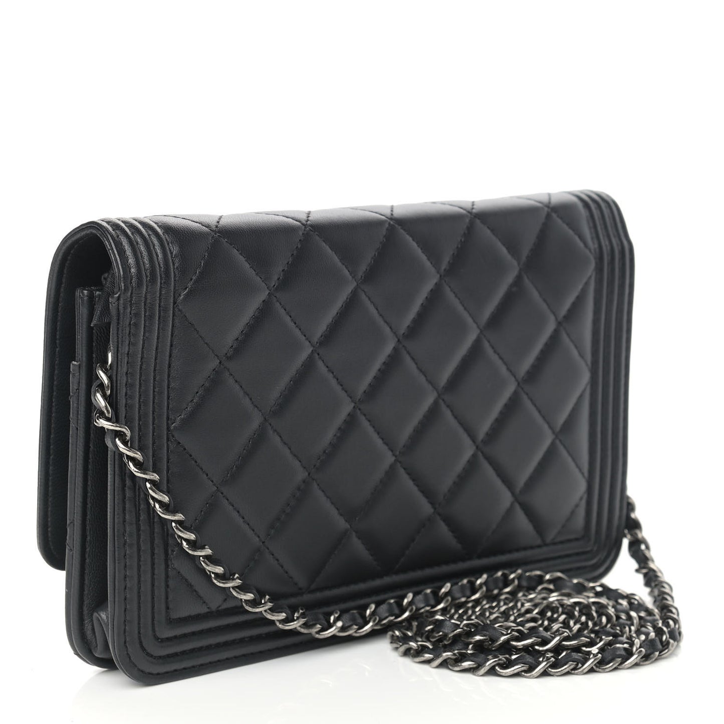 Lambskin Quilted Boy Wallet On Chain WOC Black