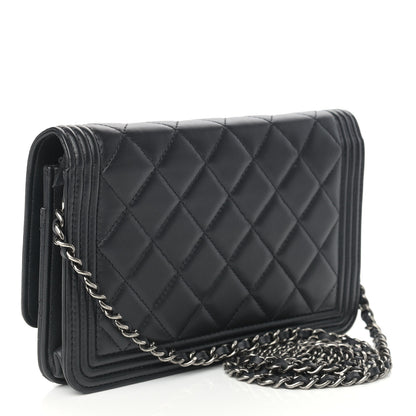 Chanel Lambskin Quilted Boy Wallet On Chain WOC Black 3 of 10