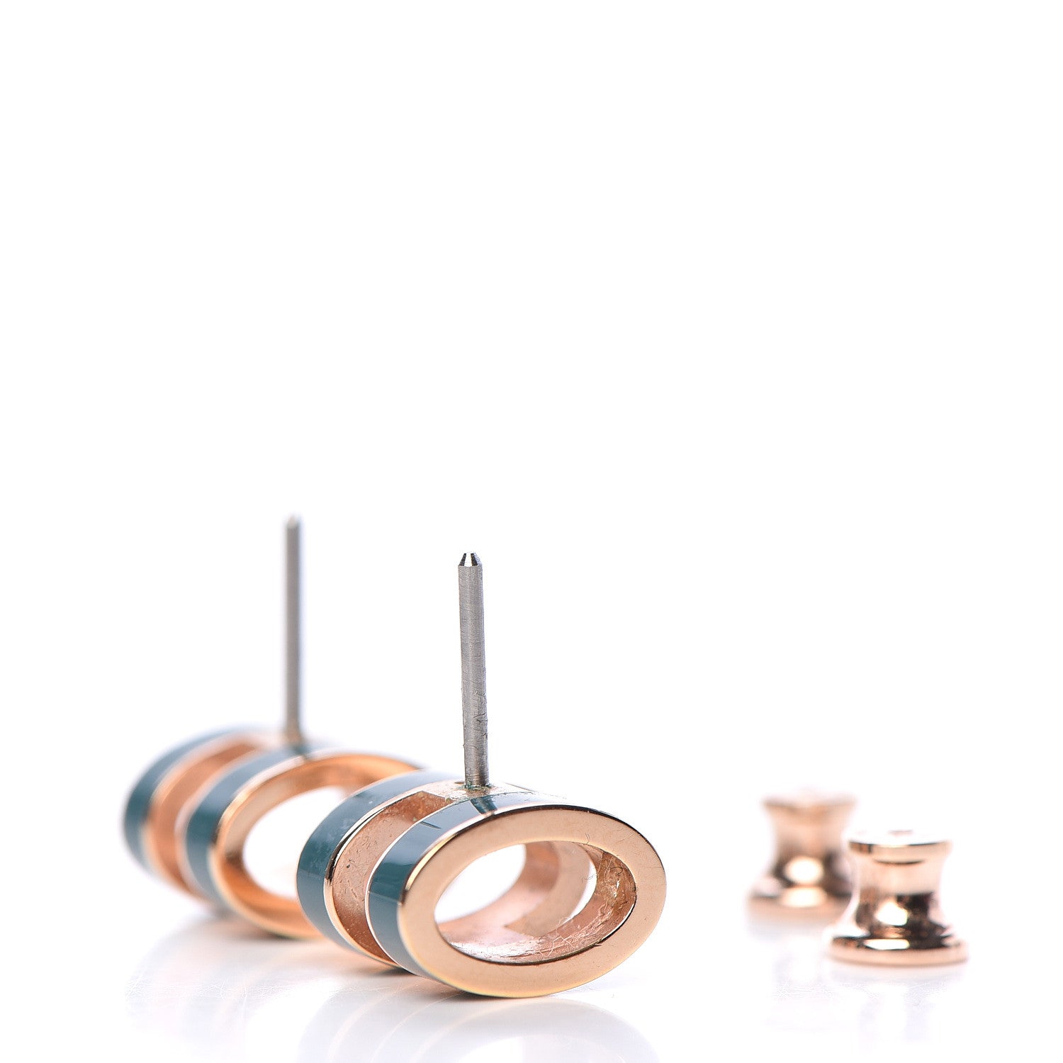 Hermes Rose Gold Lacquered Pop H Earrings Emeraude 3 of 5