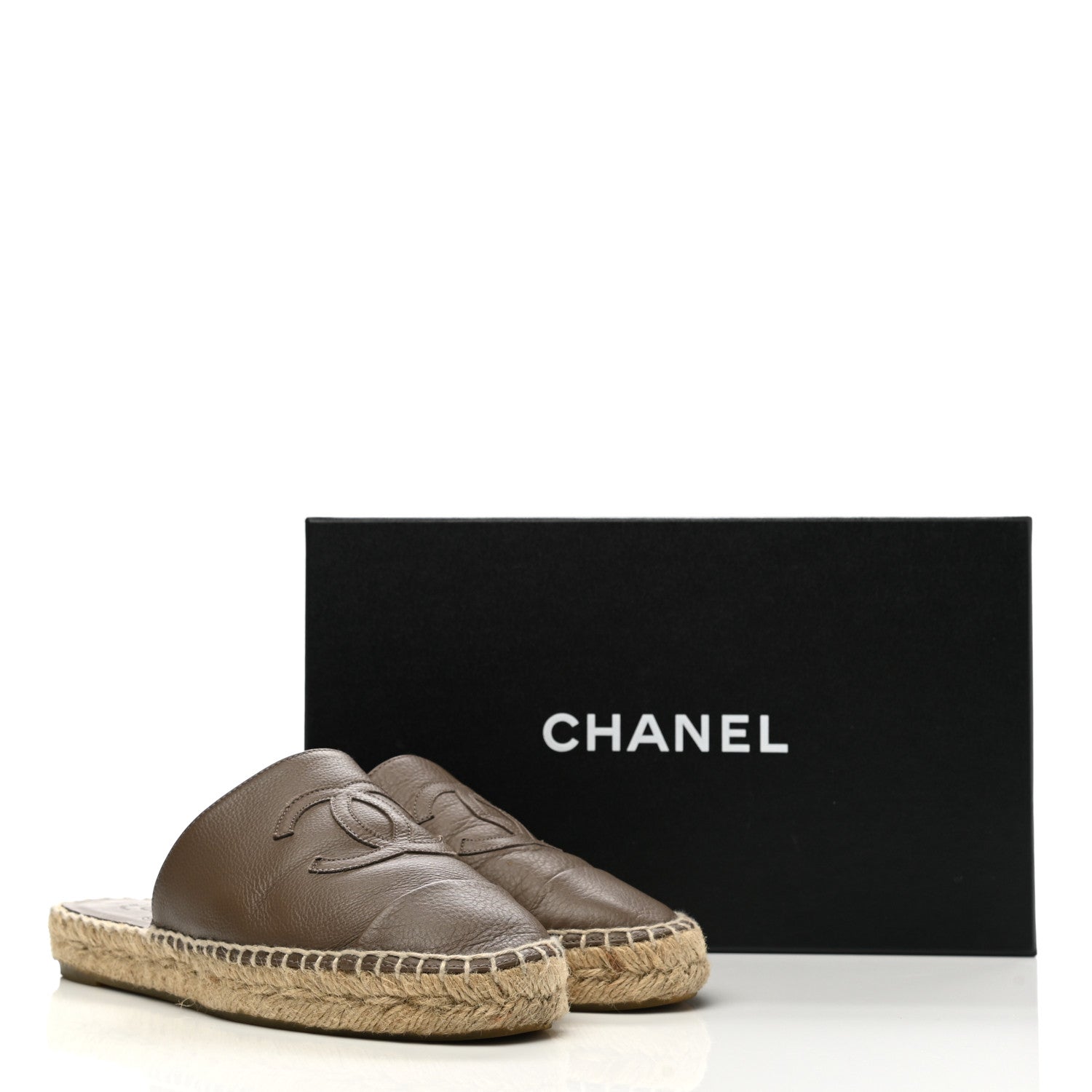 Chanel Calfskin CC Espadrille Mules 36 Dark Beige 13 of 13