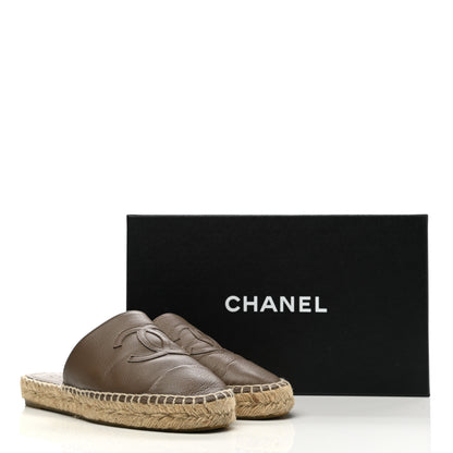 Chanel Calfskin CC Espadrille Mules 36 Dark Beige 13 of 13