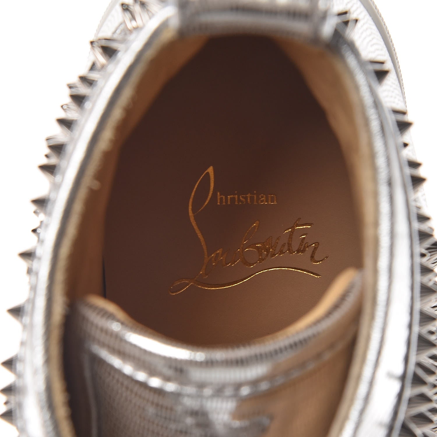 Christian Louboutin Laminato Dino Nappa Spikes Womens Louis Orlato Flat Sneakers 37.5 Silver 10 of 13
