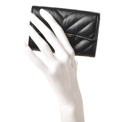 Chanel Aged Calfskin Chevron Quilted Card Holder Wallet So Black 2 of 9