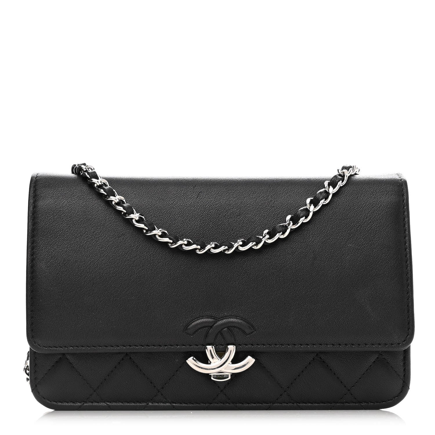 Chanel Lambskin Quilted CC Box Wallet On Chain WOC Black 1 of 13