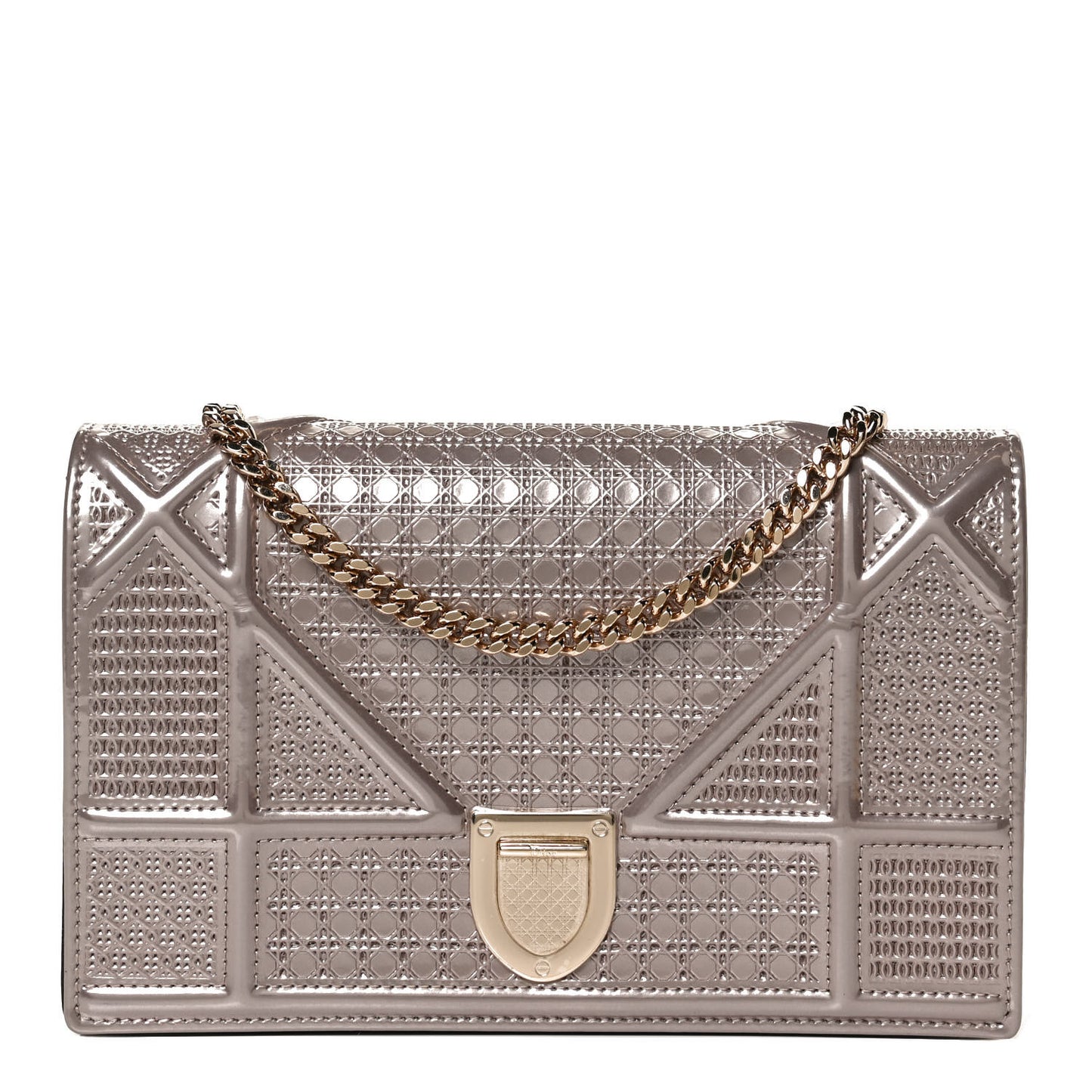 Metallic Patent Micro-Cannage Diorama Wallet on Chain Pouch Hyper Pink