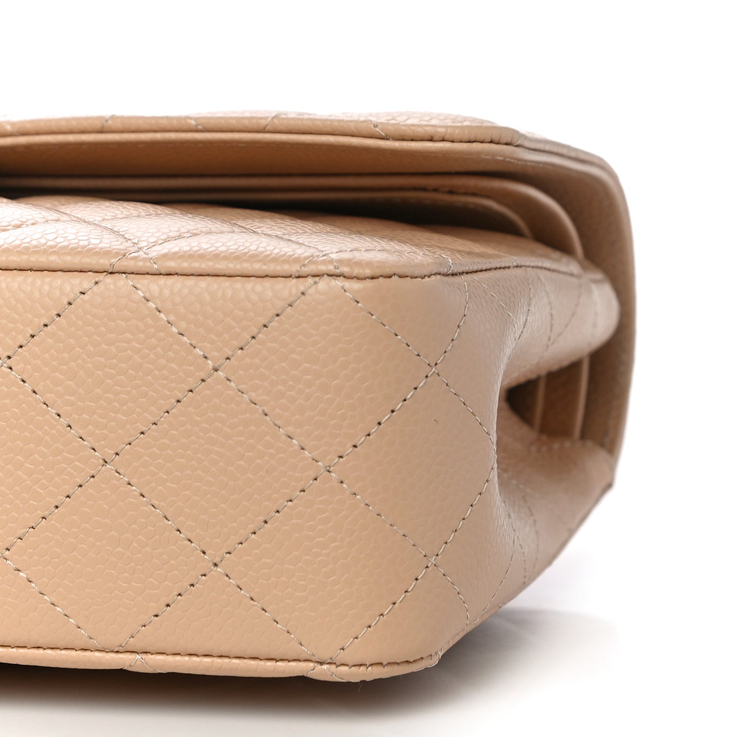 Caviar Quilted Medium Double Flap Beige