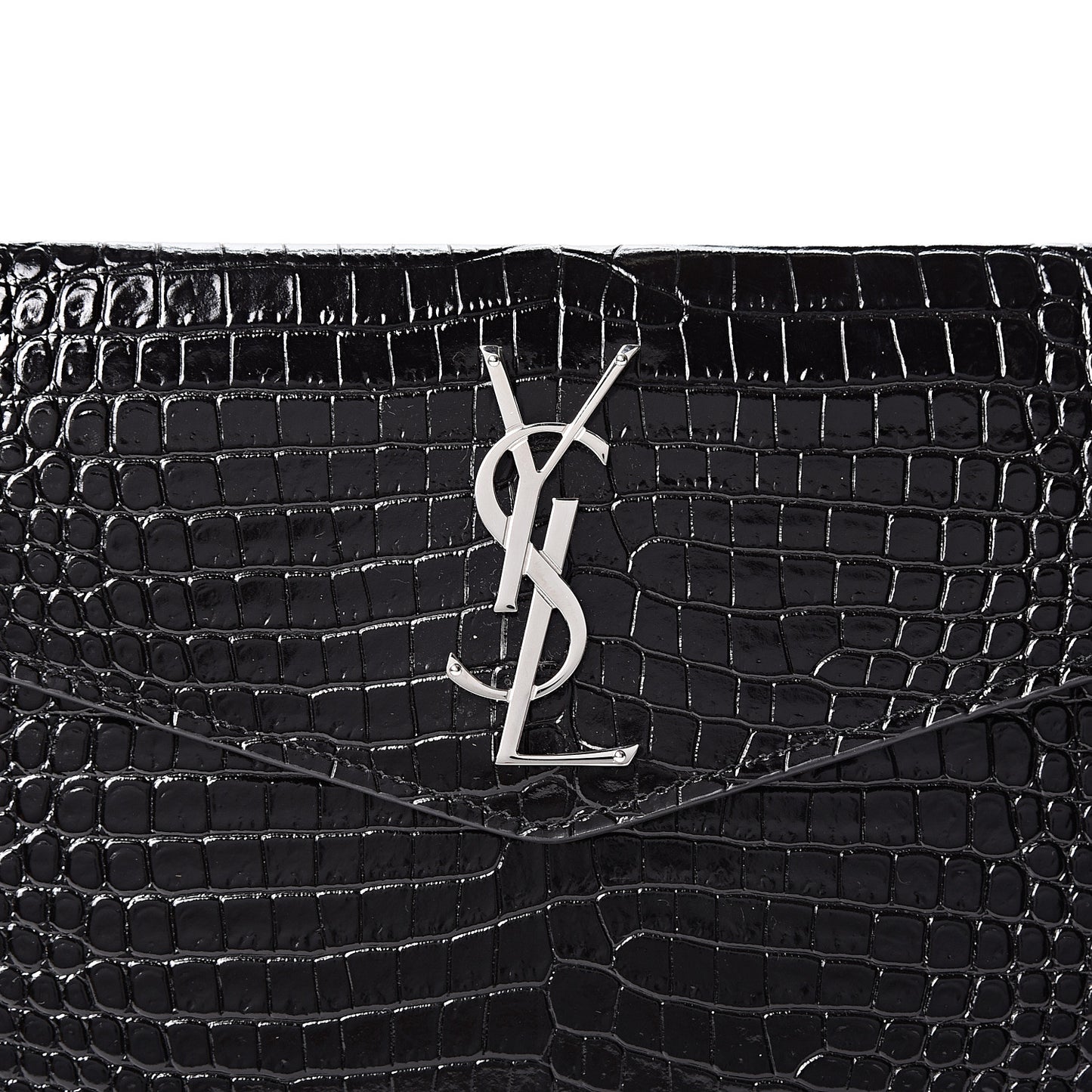 Calfskin Crocodile Embossed Uptown Monogram Clutch Black