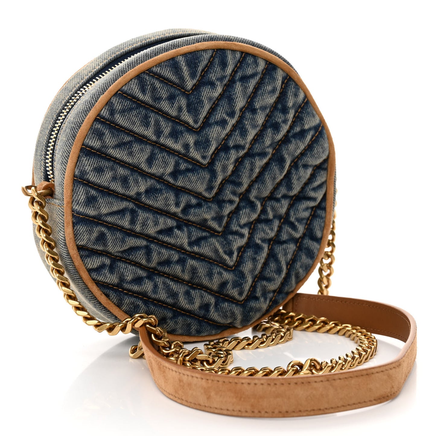 Denim Quilted Monogram Round Crossbody Bag Rodeo Blue
