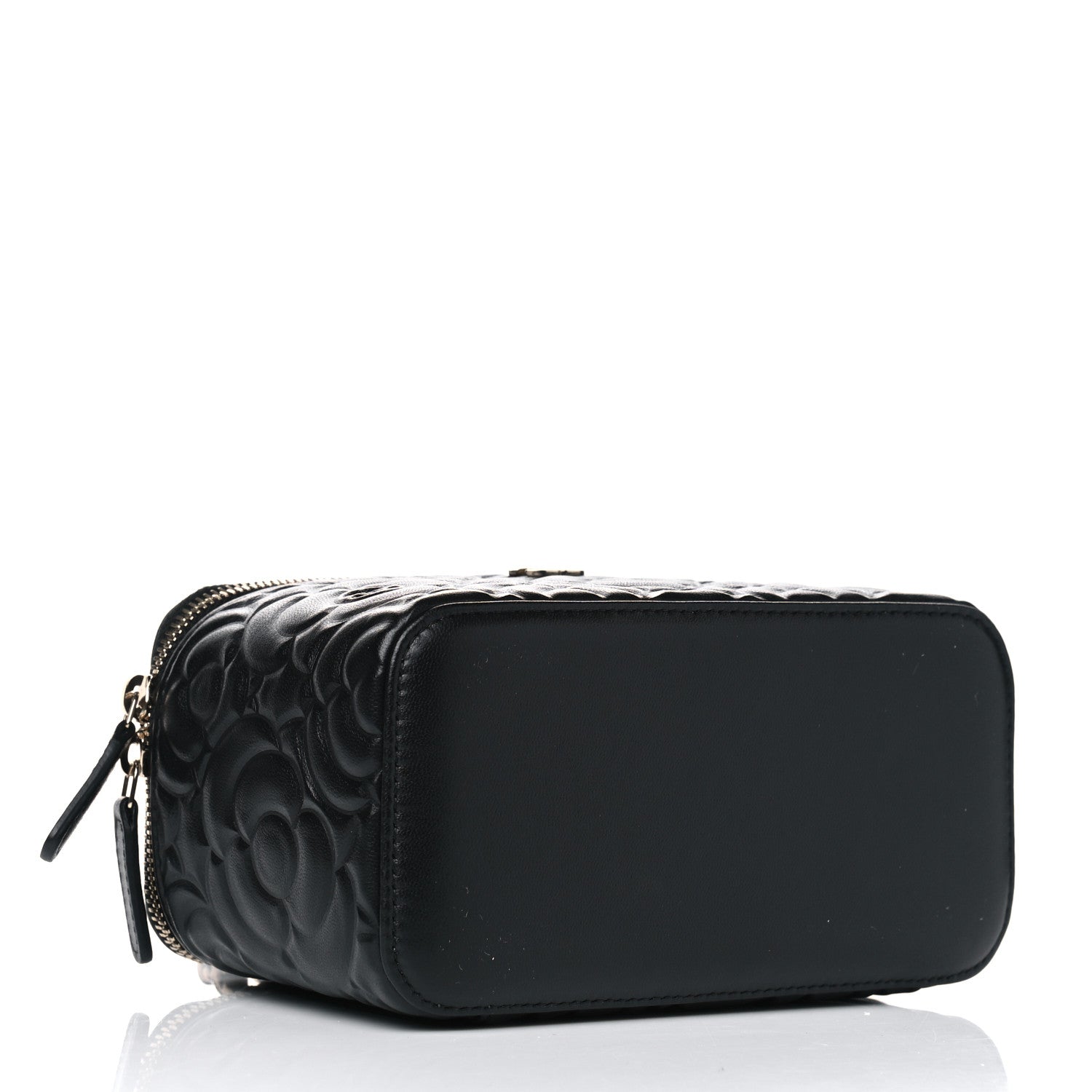 Chanel Lambskin Camellia Embossed Small Vanity Case With Chain Black 3 of 5