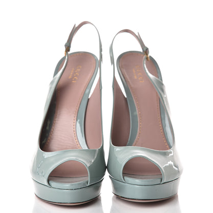 Gucci Vernice Crystal Peep Toe Platform Slingback Pumps 40.5 Bosco 2 of 10