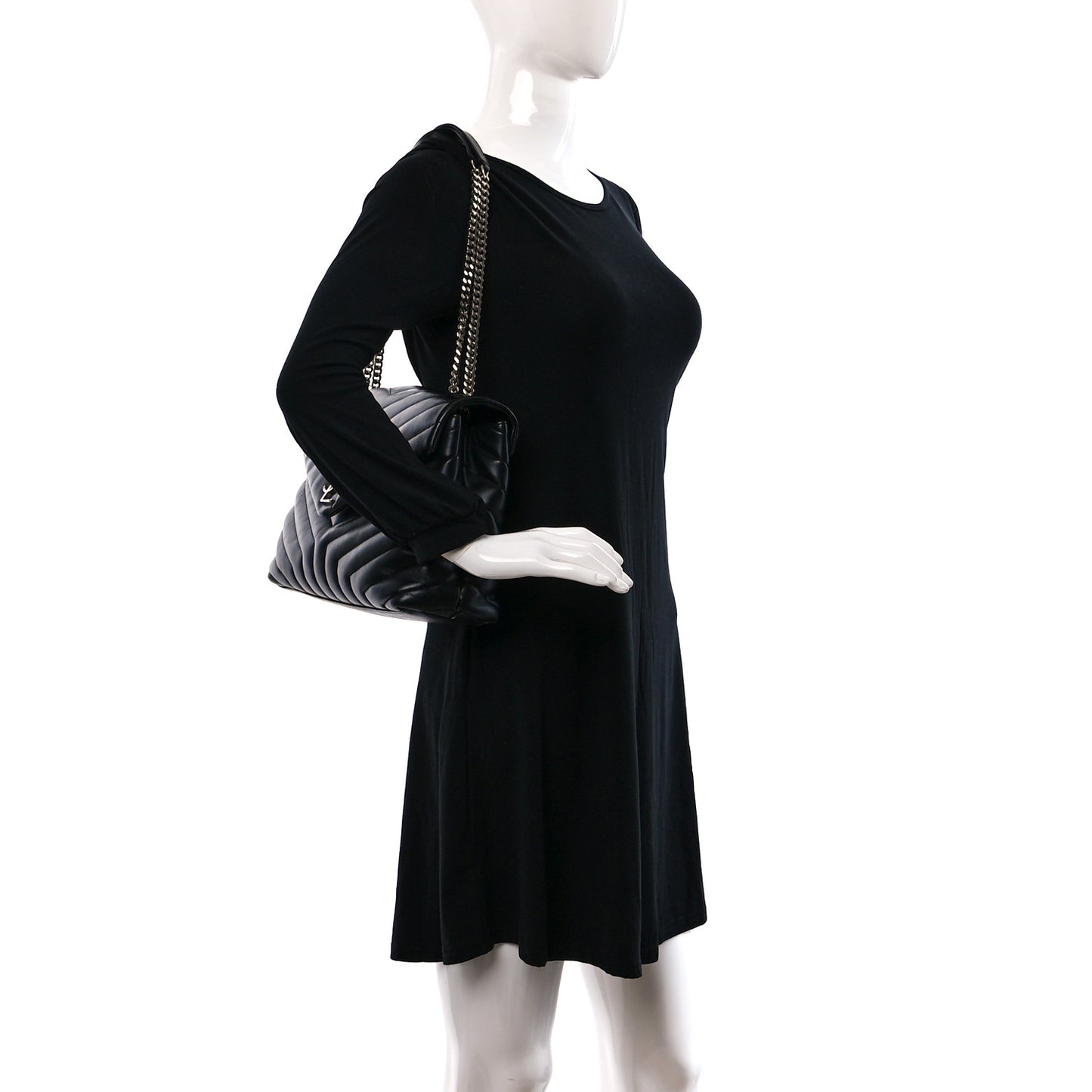 Calfskin Y Quilted Monogram Medium Loulou Chain Satchel Black