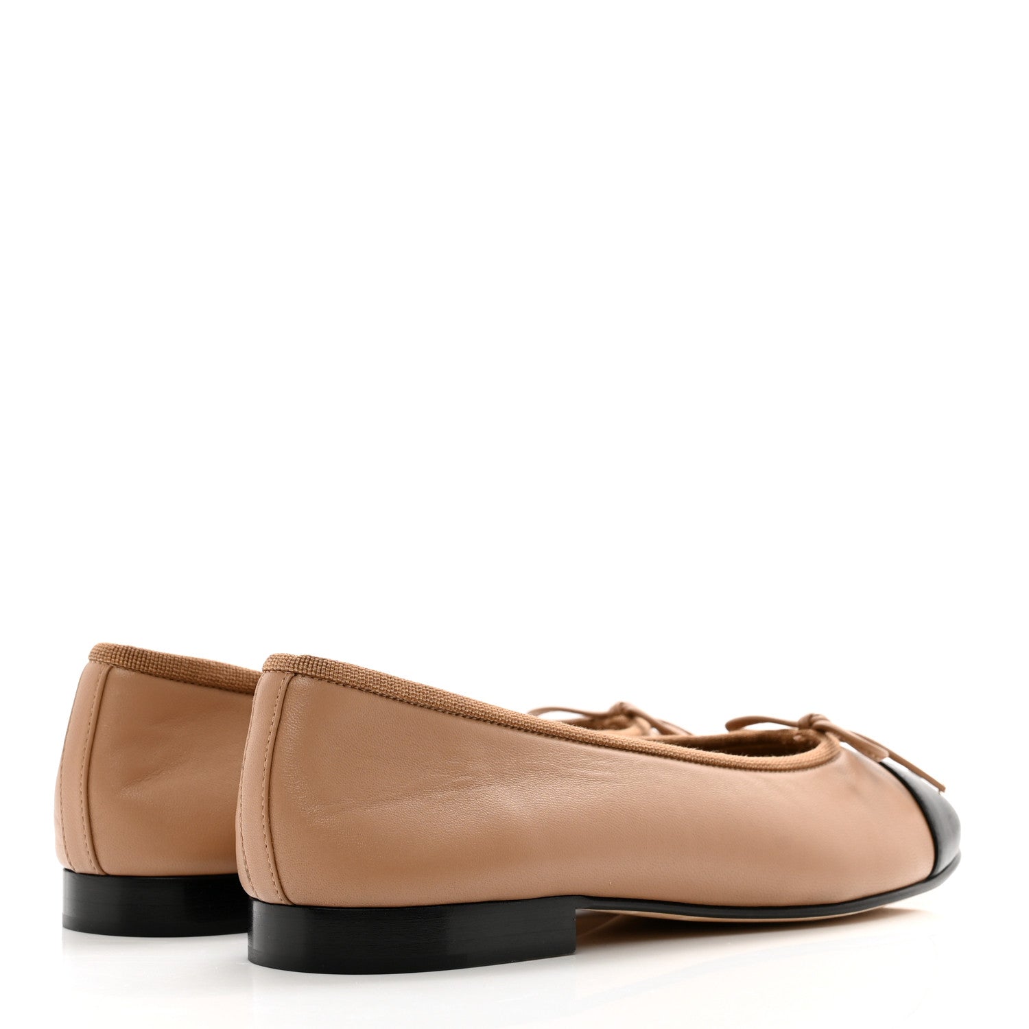 Chanel Lambskin Cap Toe CC Ballerina Flats 37 Dark Beige Black 4 of 9