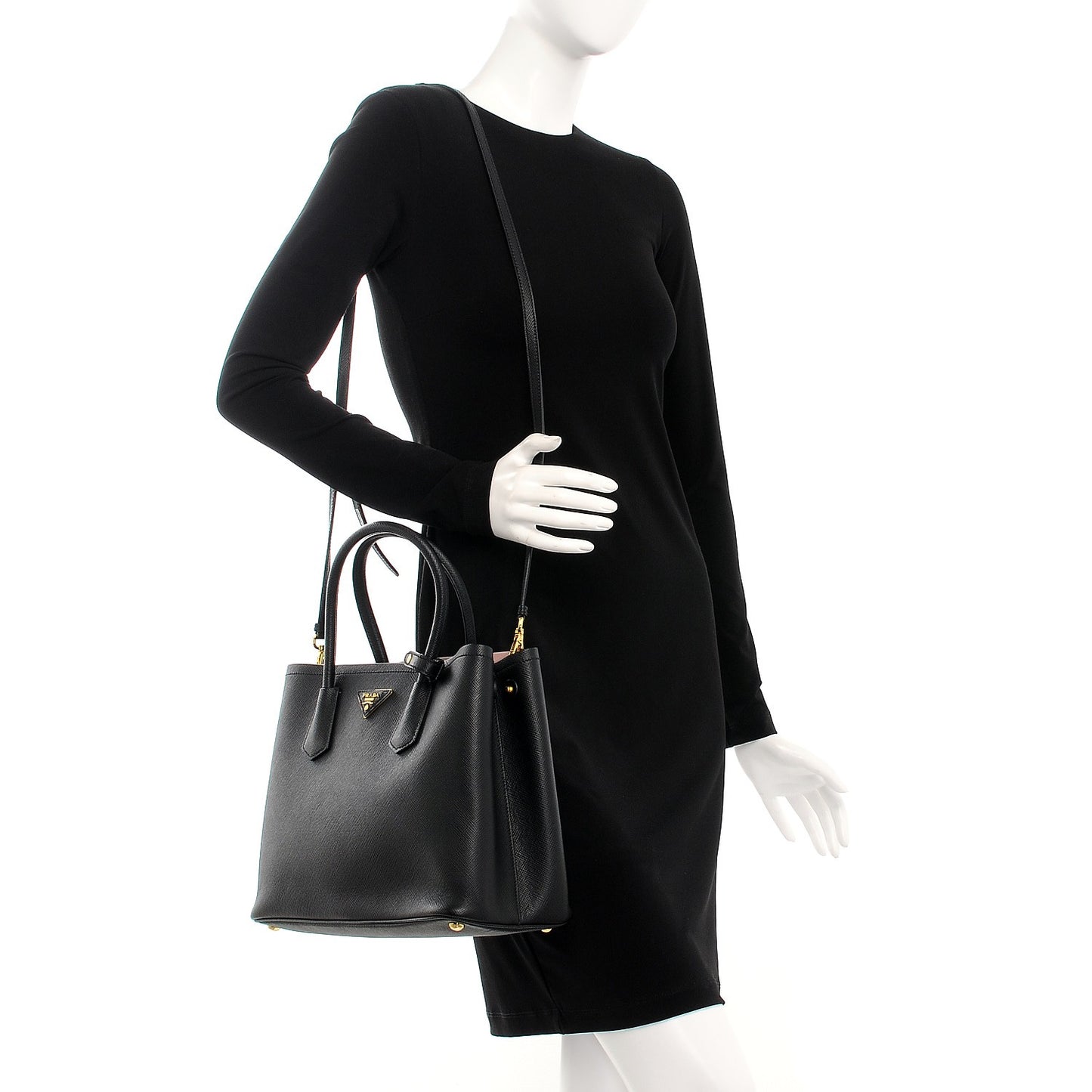 Saffiano Cuir Medium Double Bag Black Mughetto