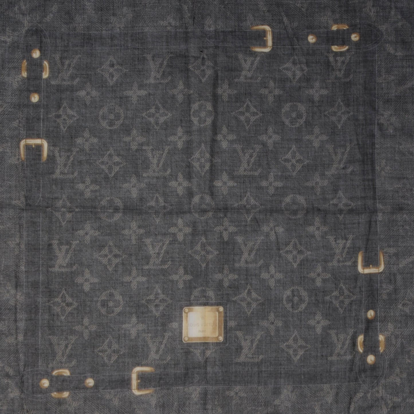 Silk Monogram New Denim Bandana Scarf Black