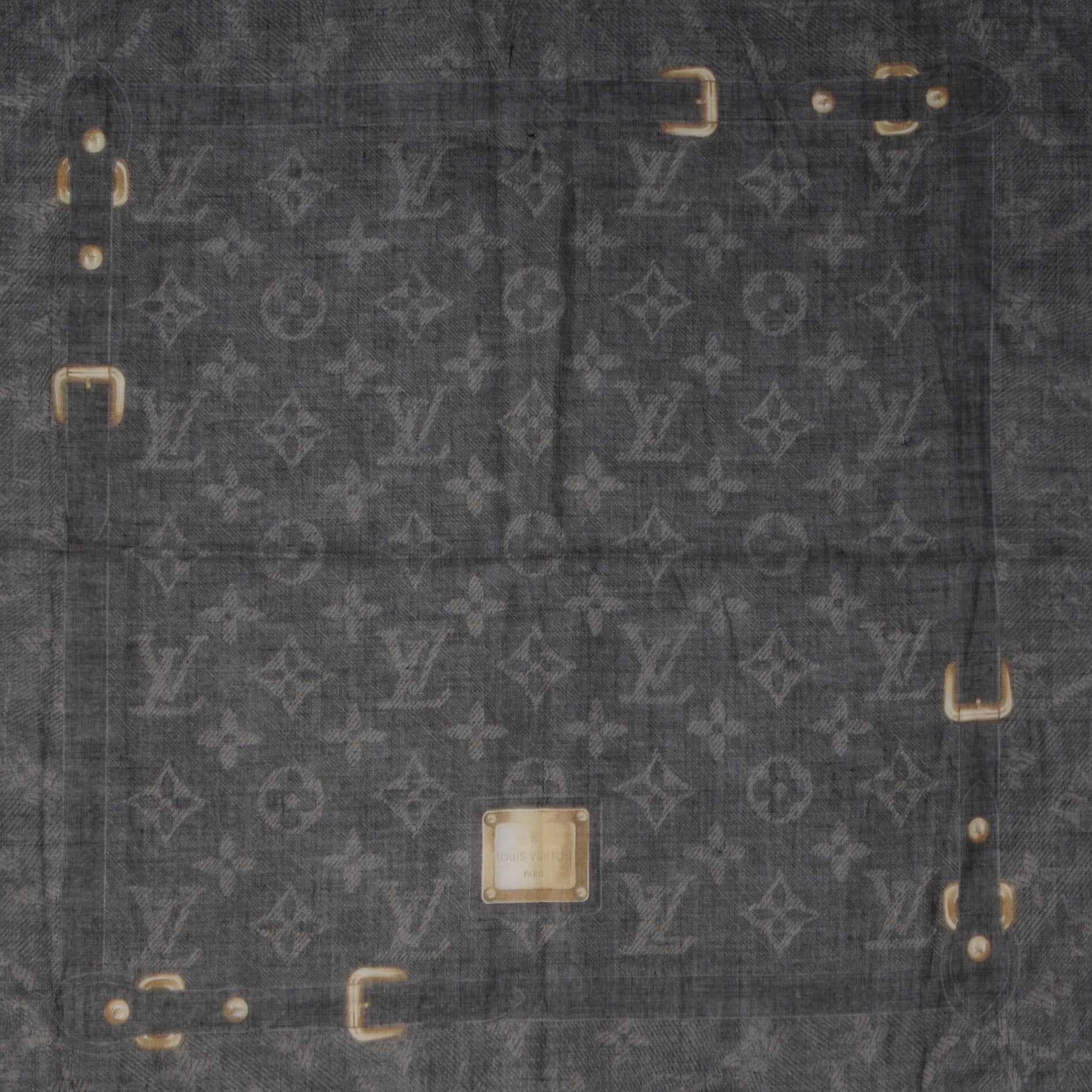 Louis Vuitton Silk Monogram New Denim Bandana Scarf Black 1 of 3