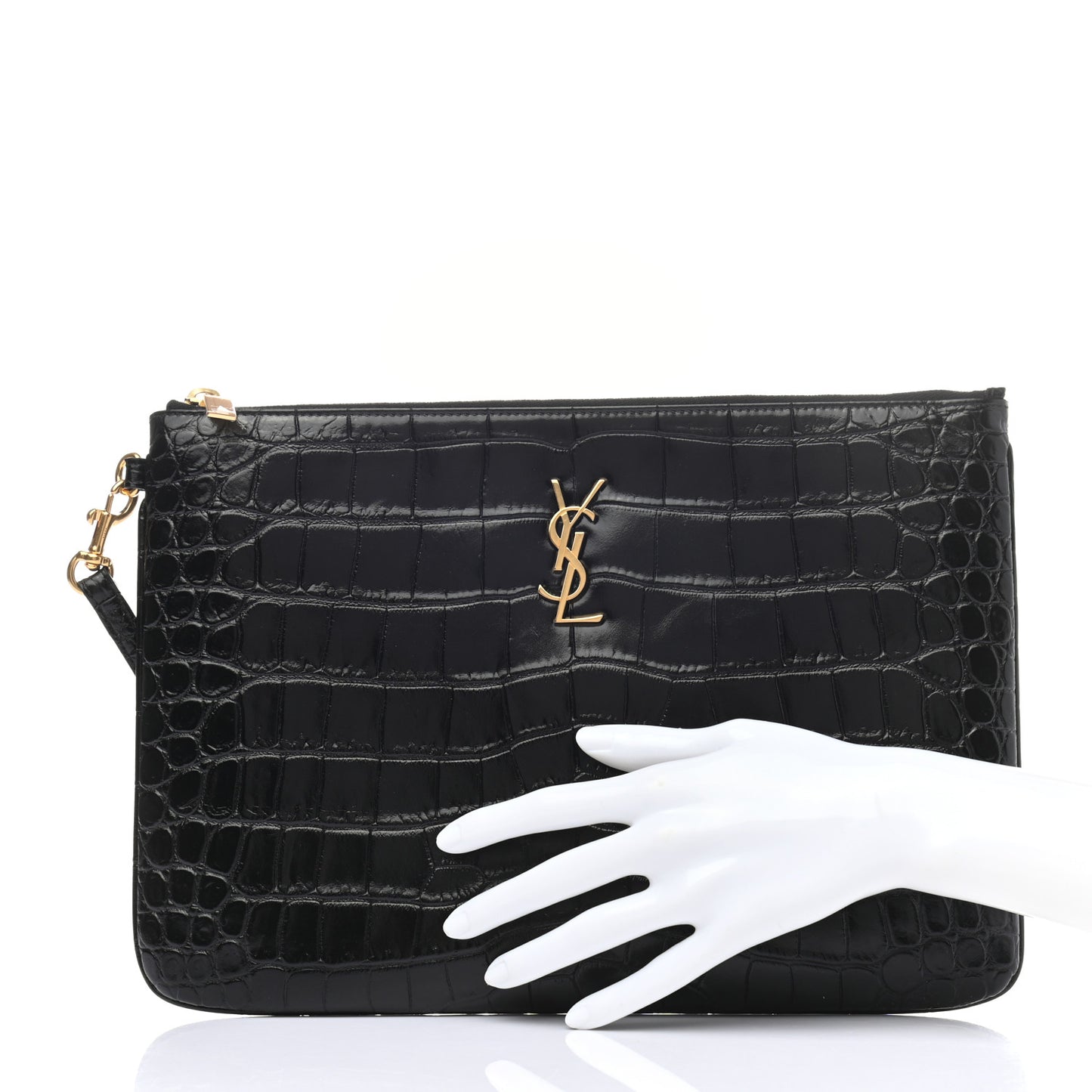 Calfskin Crocodile Embossed Tablet Pouch Black