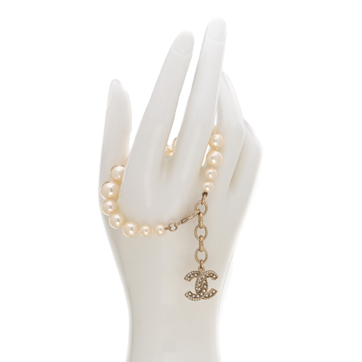 Graduated Pearl Crystal CC Bracelet Gold