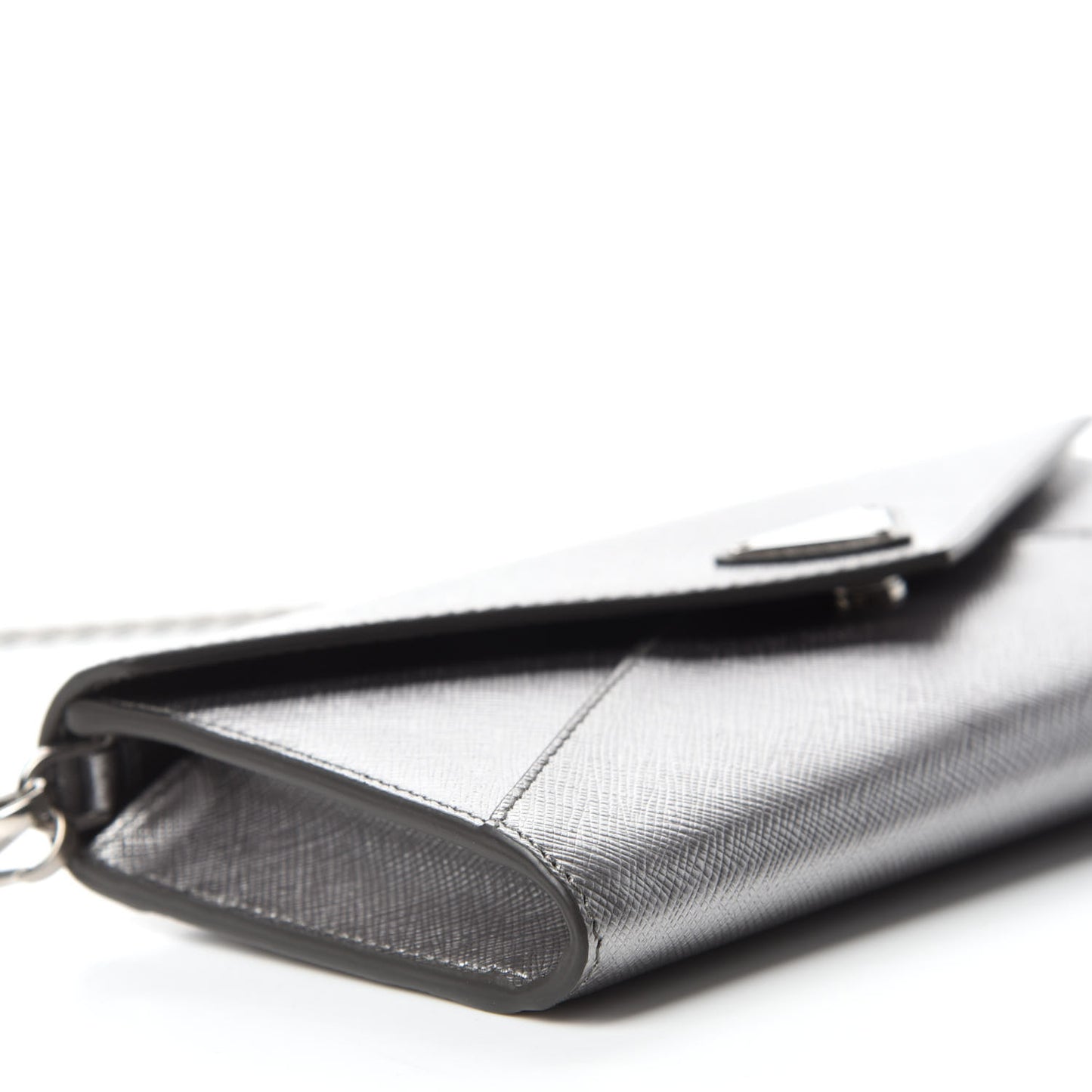 Metallic Saffiano Triangle Mini Crossbody Bag Cromo