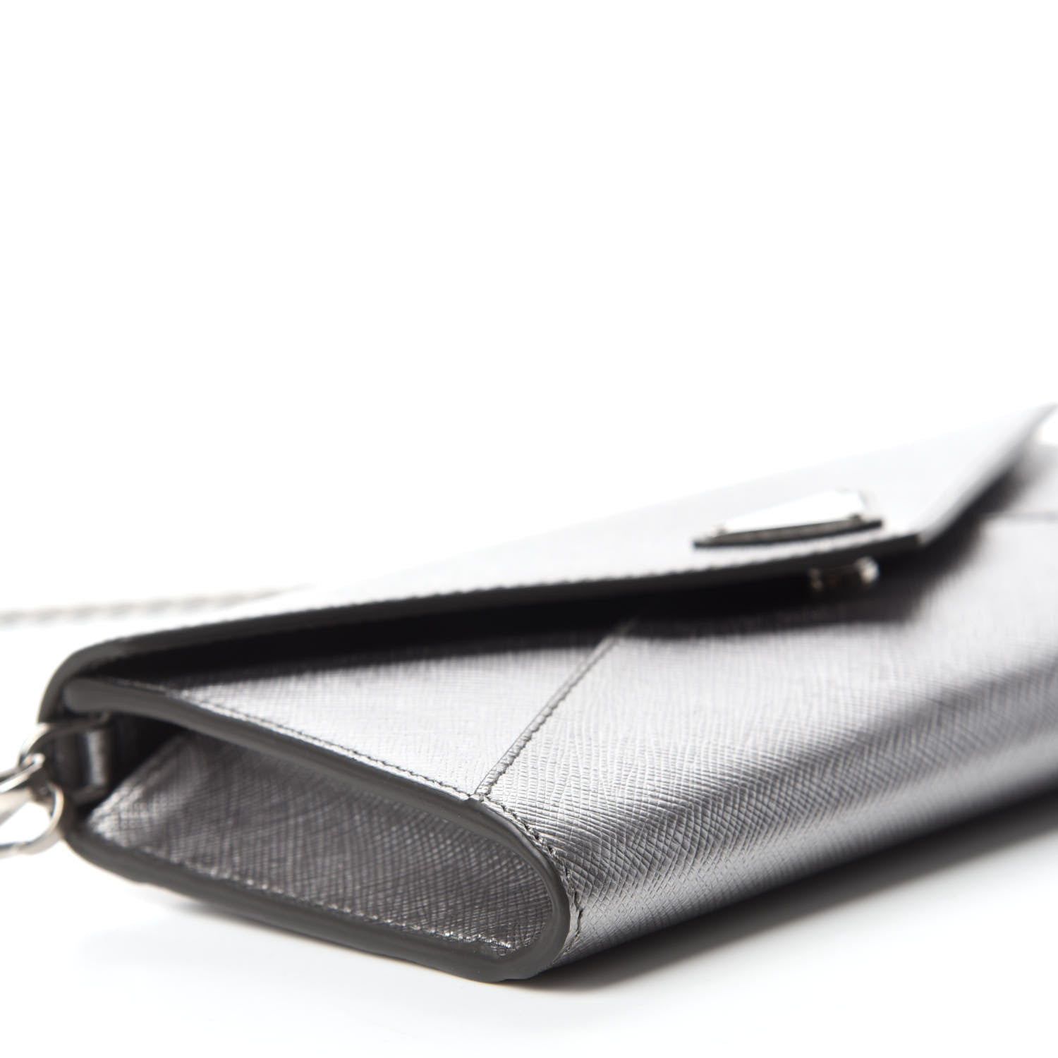 Prada Metallic Saffiano Triangle Mini Crossbody Bag Cromo 6 of 11