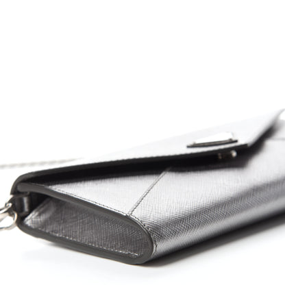 Prada Metallic Saffiano Triangle Mini Crossbody Bag Cromo 6 of 11