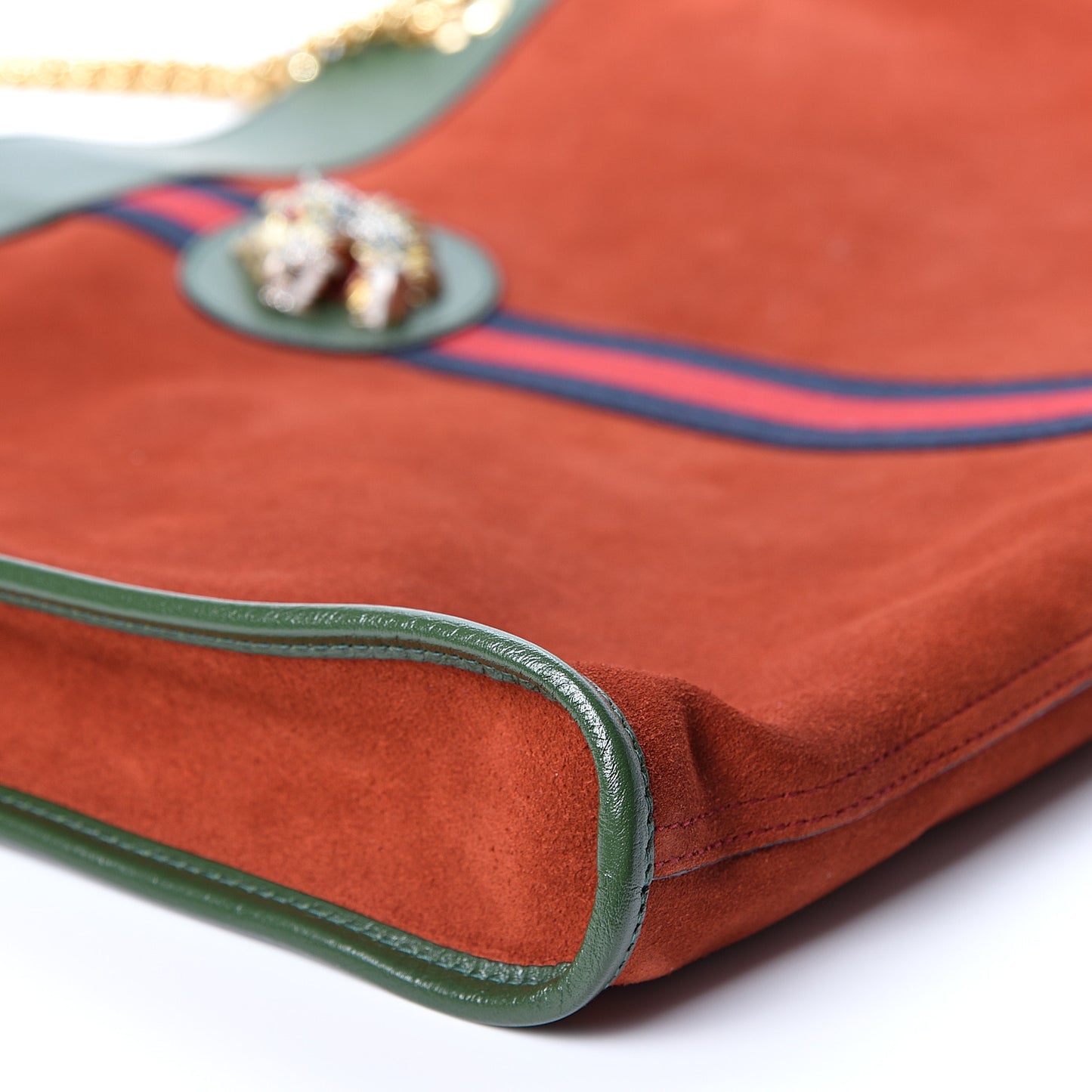 Suede Calfskin Large Rajah Chain Tote Hibiscus Red Green