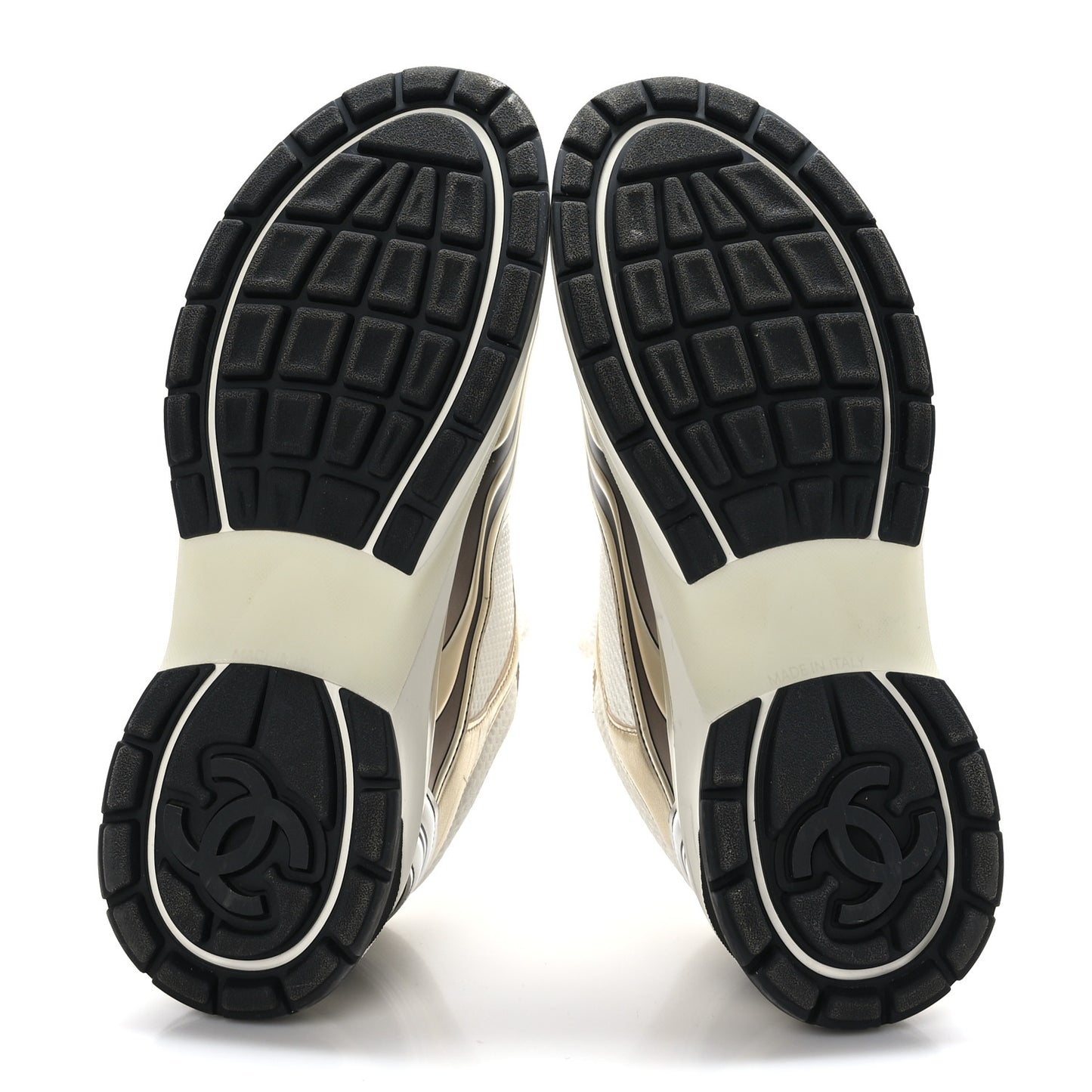 Fabric Laminated Calfskin Stretch CC Sneakers 39.5 White Gold Silver