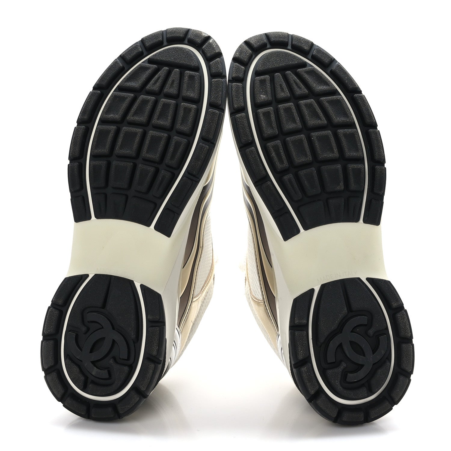 Chanel Fabric Laminated Calfskin Stretch CC Sneakers 39.5 White Gold Silver 5 of 8
