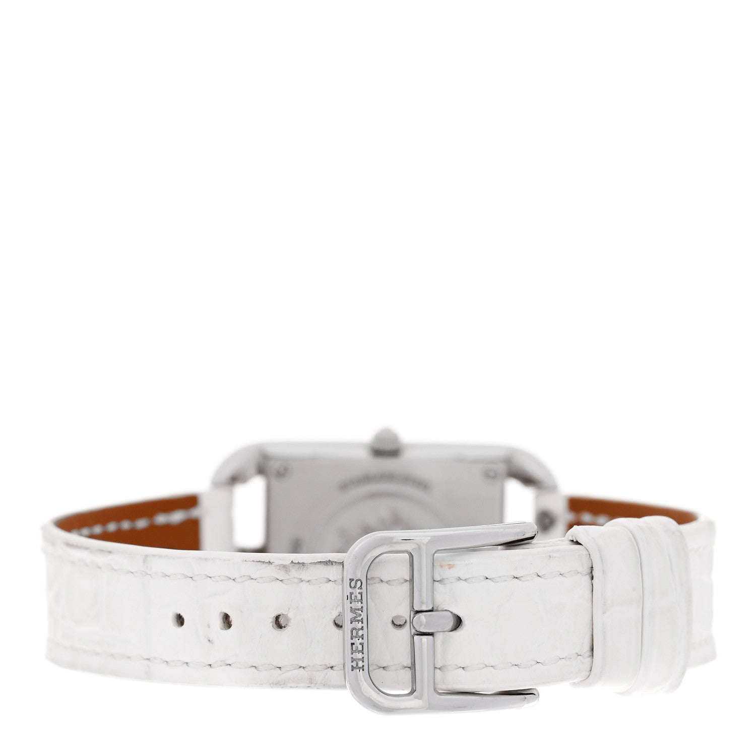 Hermes Stainless Steel Alligator Diamond Bezel Mother of Pearl 23mm Cape Cod Quartz Watch Blanc 3 of 5