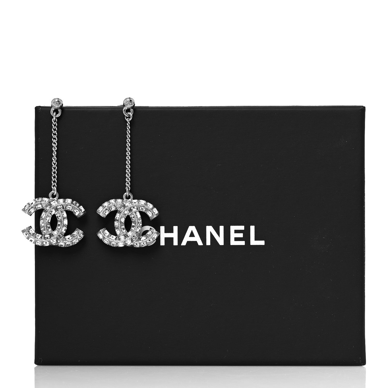 Chanel Baguette Crystal CC Drop Earrings Silver 5 of 5