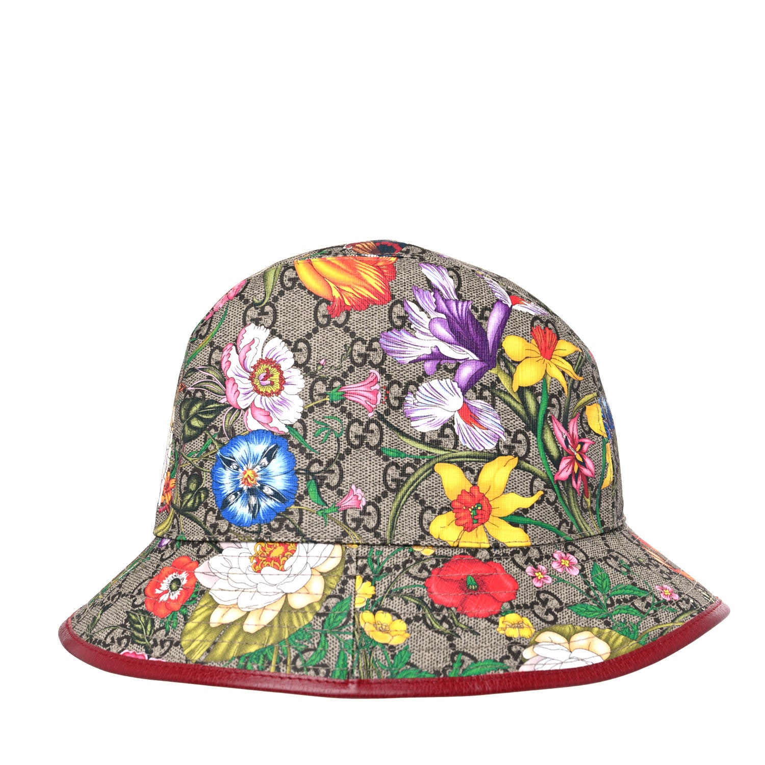 Gucci GG Supreme Monogram Flora Fedora Hat S Red 3 of 9