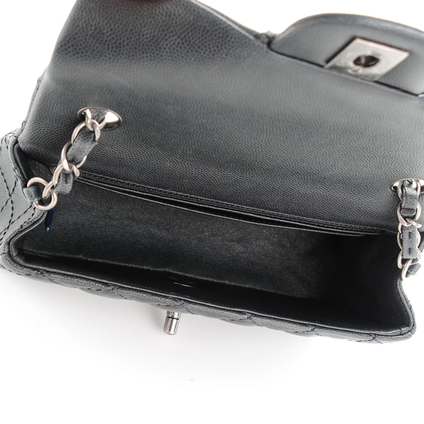 Washed Caviar Quilted Mini Rectangular Flap Charcoal