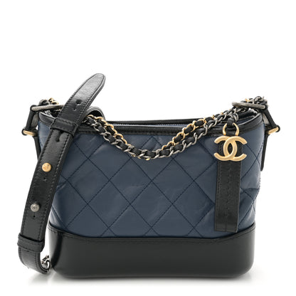 Chanel Aged Calfskin Quilted Small Gabrielle Hobo Navy Black 1 of 11