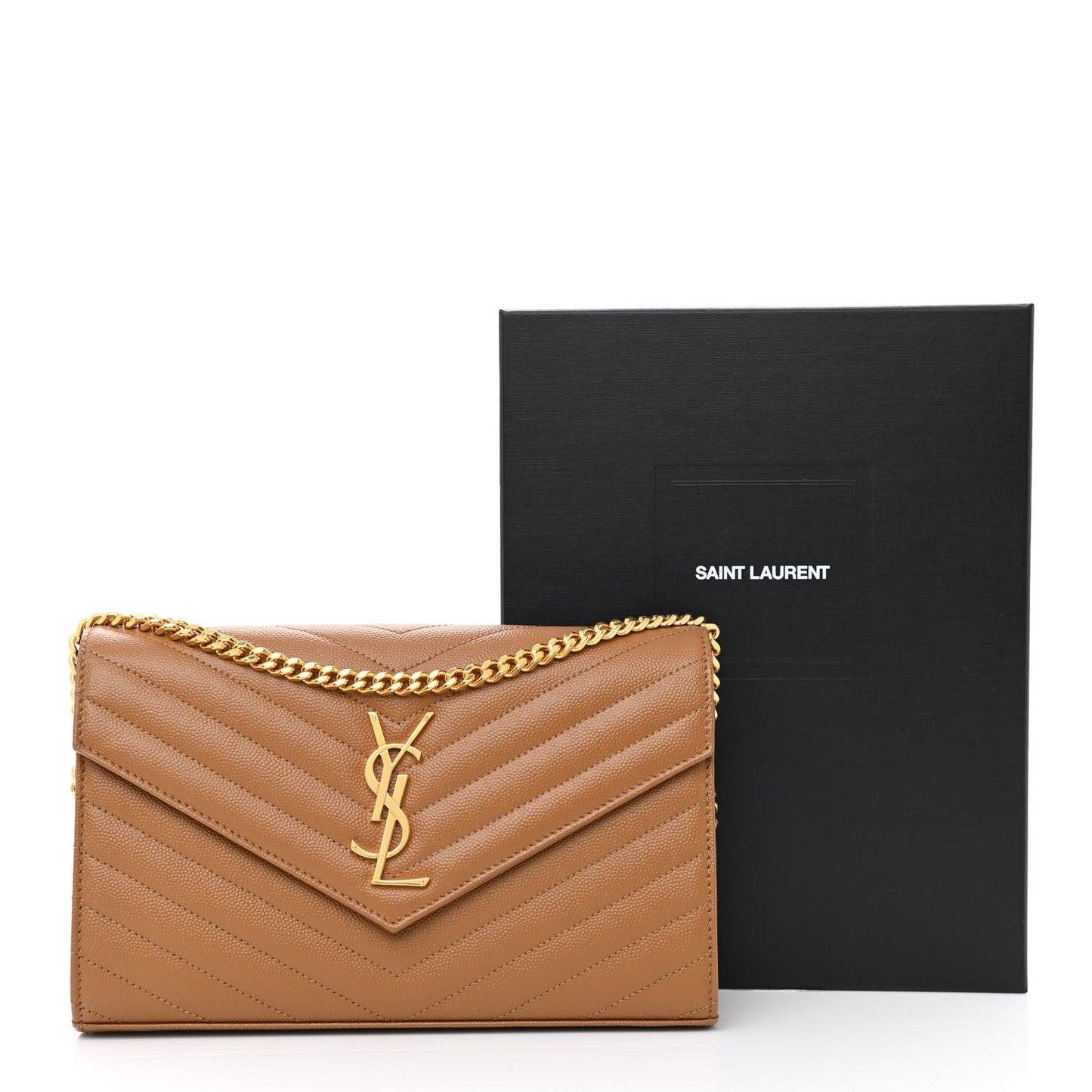 Grain De Poudre Matelasse Chevron Monogram Chain Wallet Dark Natural
