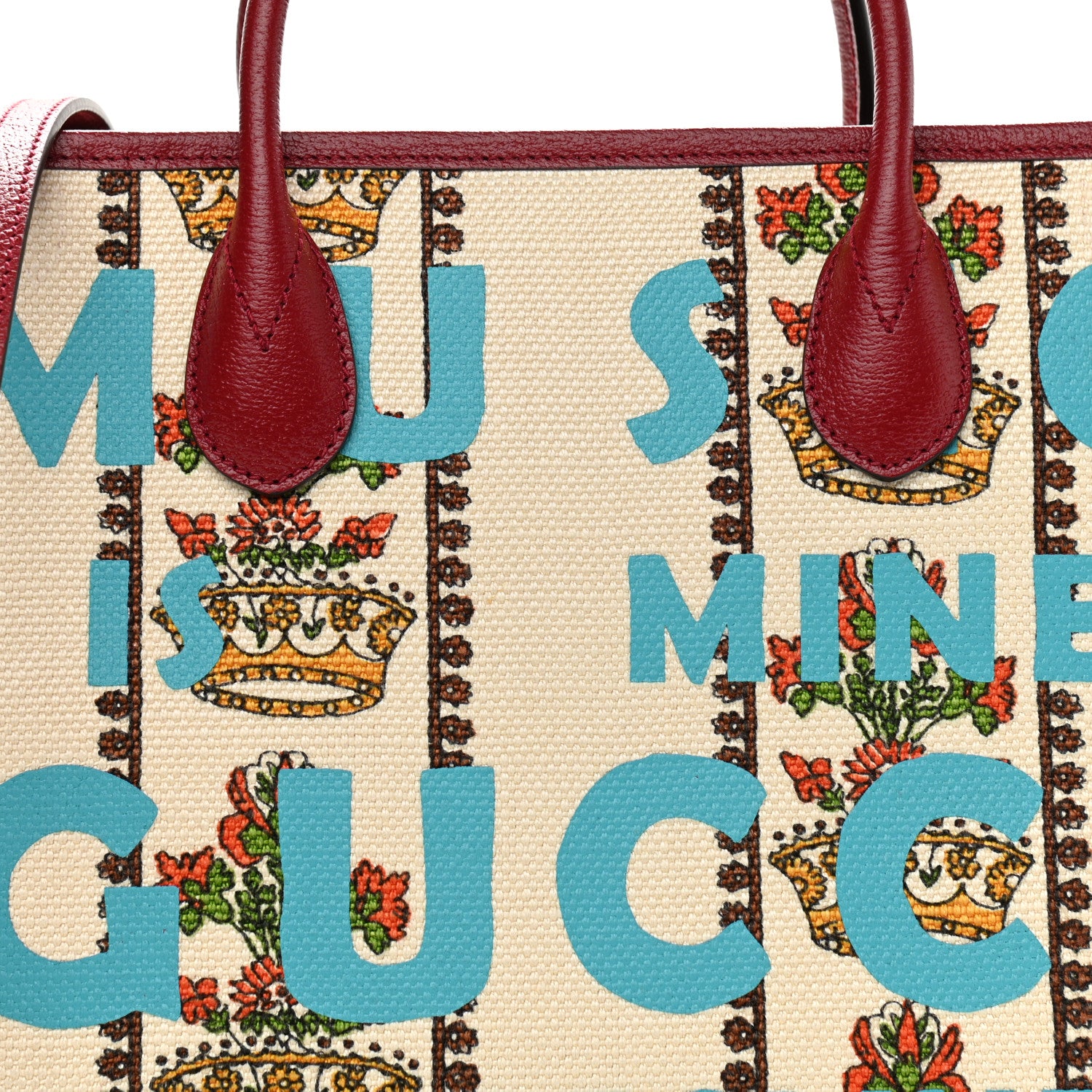 Gucci Canvas Jacquard Calfskin 100 Centennial Music Small Tote Bag Ivory Red 7 of 9